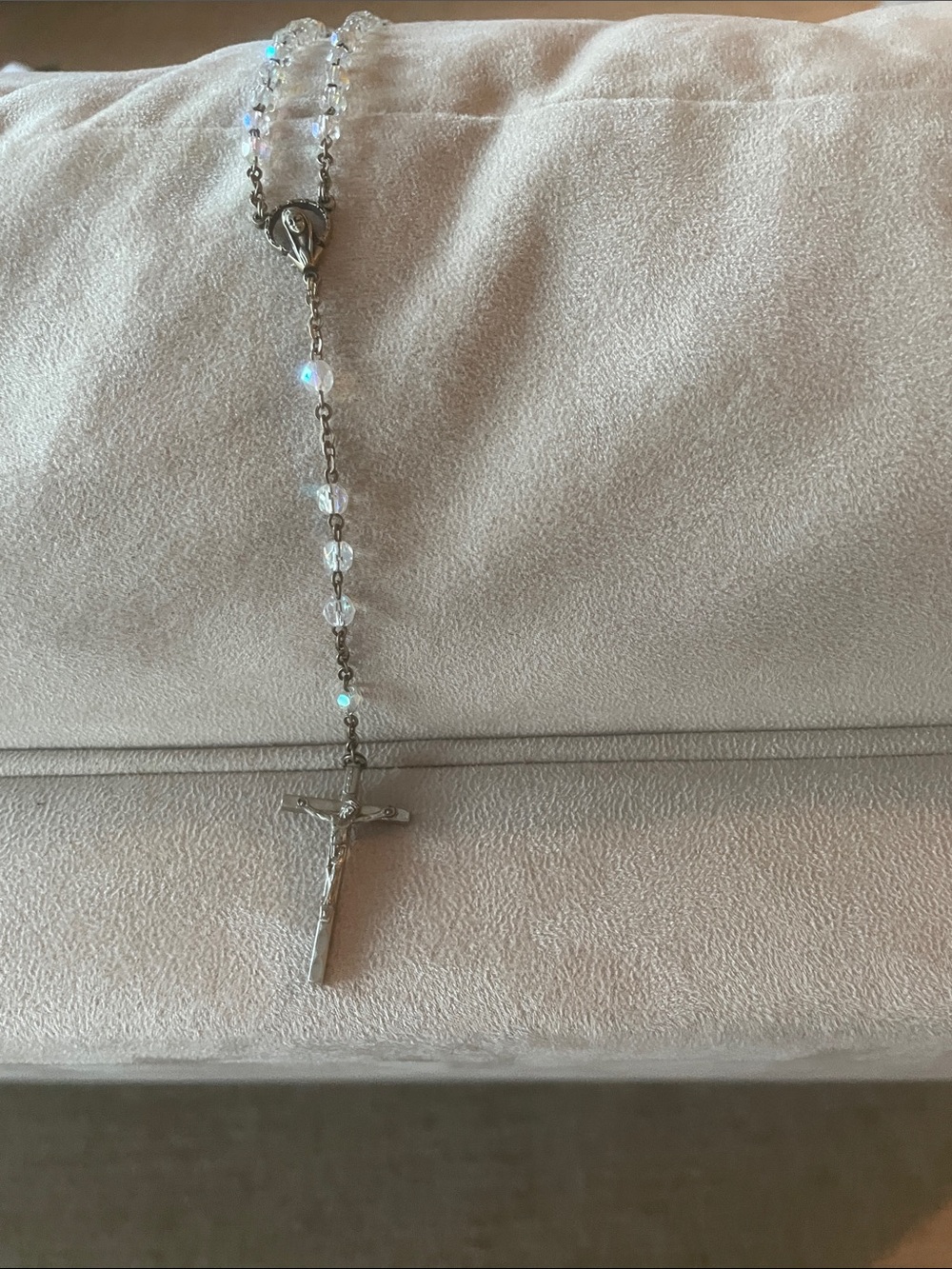 Source Unknown Clear Crystal Rosary Necklace with Silver Crucifix
